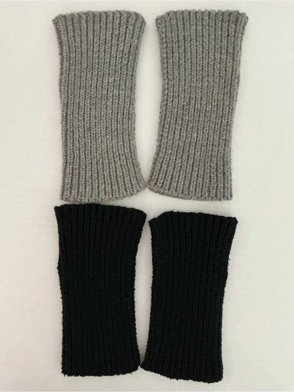 Cozy Ribbed Knit Fingerless Gloves with Thumb Holes - Set of 2 (Black & Grey)